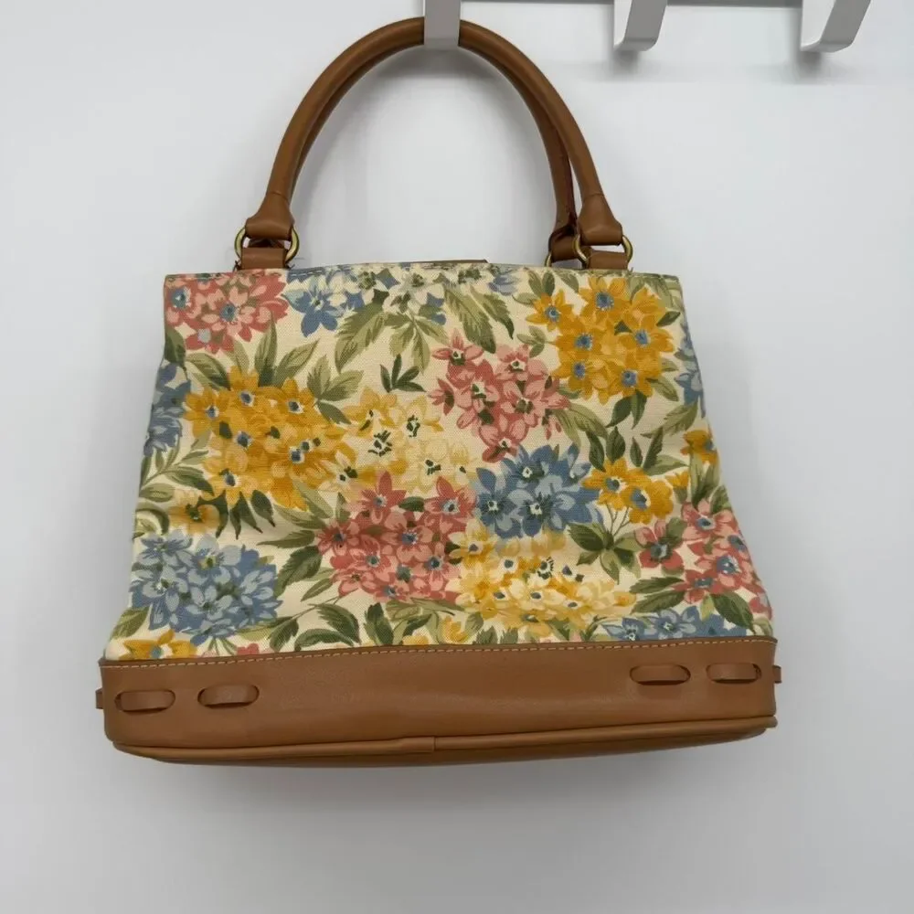 Relic Colorful Floral Canvas Top Handle Bag Spring Faux Leather Y2k